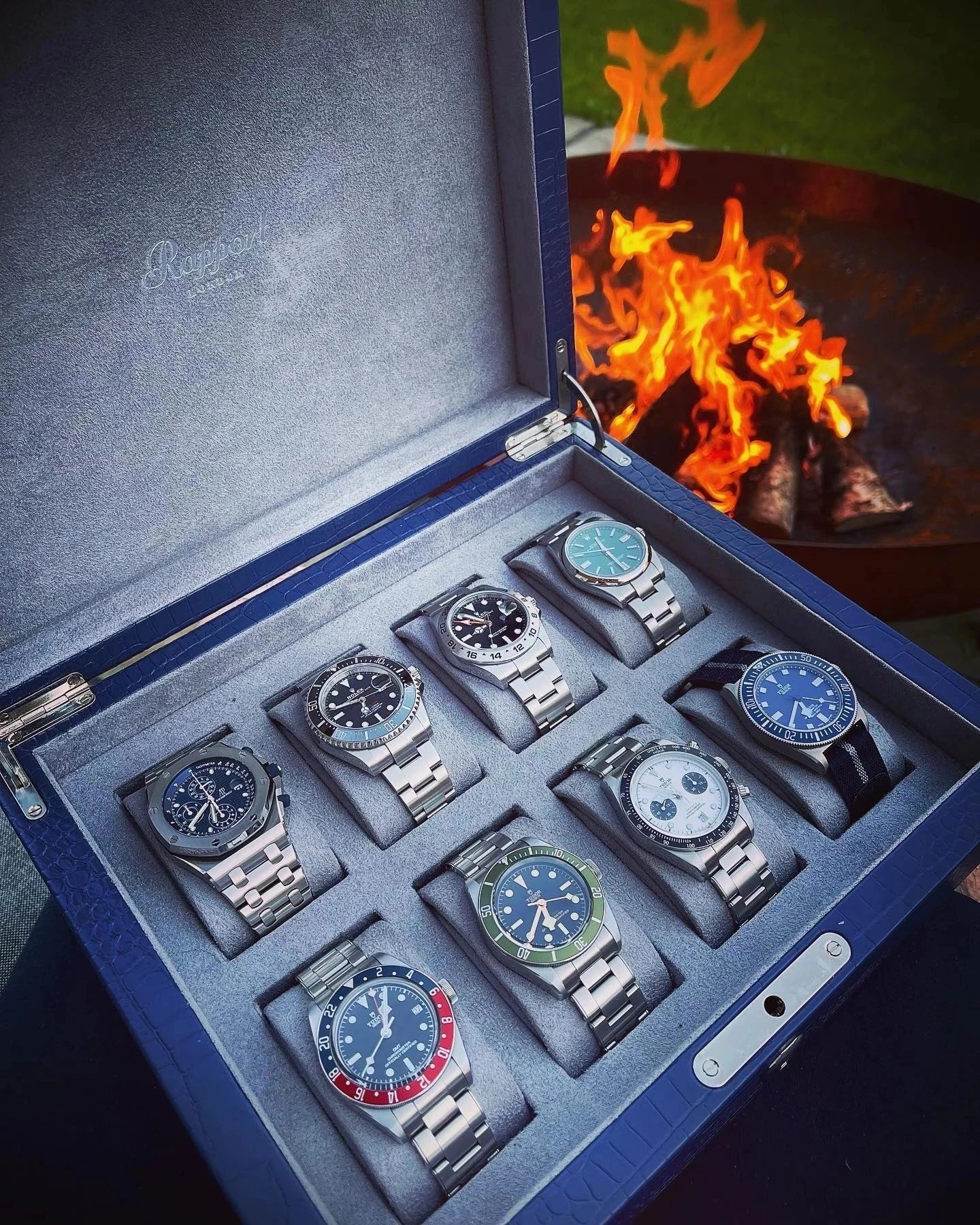 Boite à montre de luxe bleue en bois de qualité