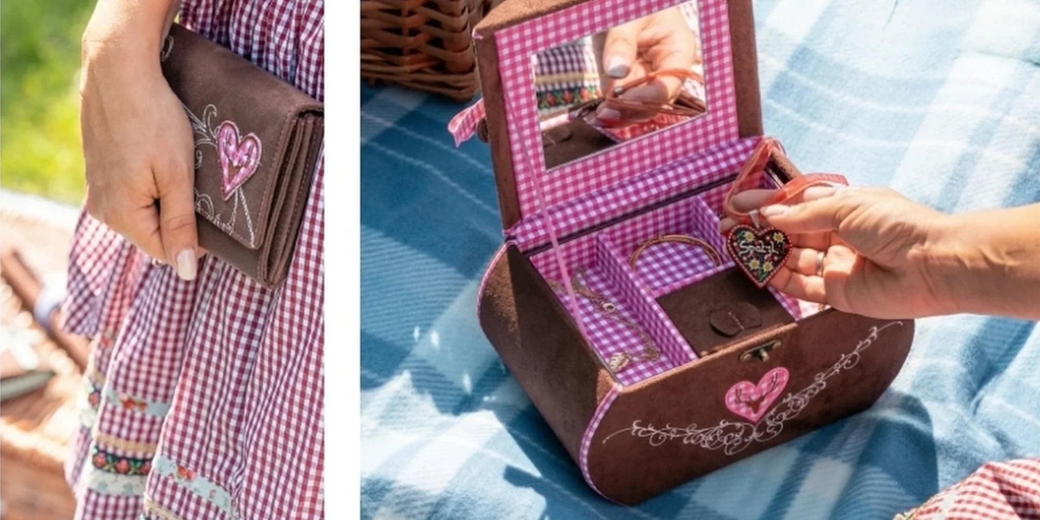 Boîte à bijoux en velours rose et marron - coffret cadeau pour enfant