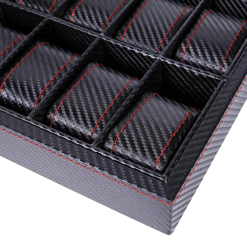 Coffret à Montre Noir en Carbone - 12 emplacements
