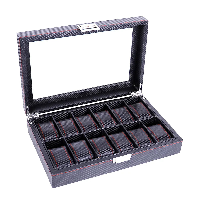 Coffret à Montre Noir en Carbone - 12 emplacements