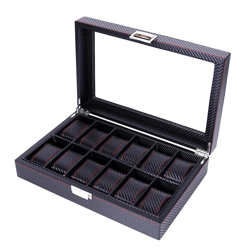 Coffret à Montre Noir en Carbone - 12 emplacements