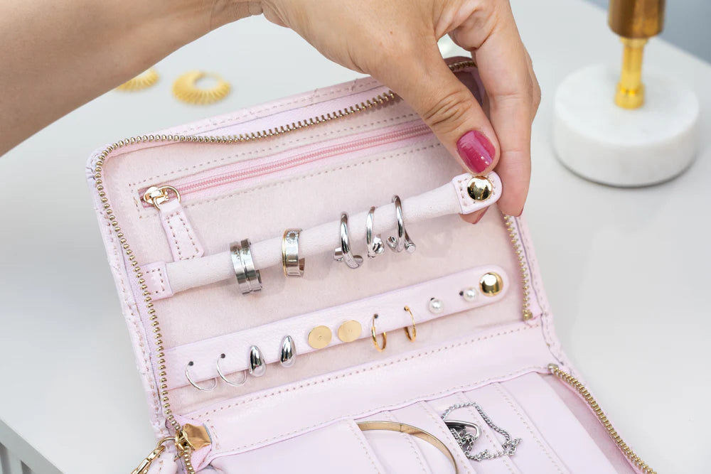 Etui zippé - Cuir - Rose poudré