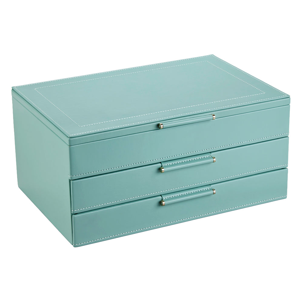 Boîte à bijoux fermée vert jade tiroirs