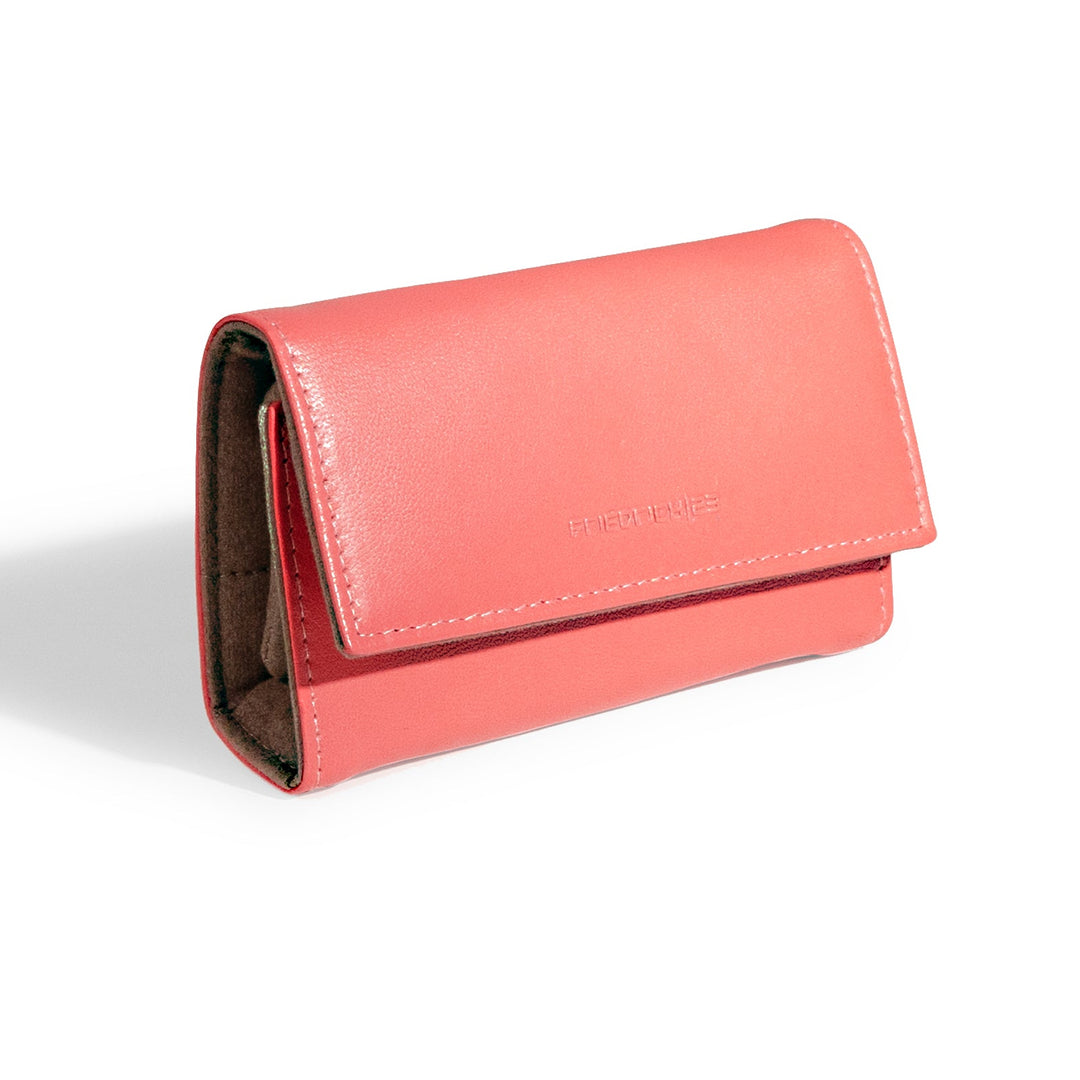 Pochette en cuir véritable Sienna, cuir véritable, corail, vue fermée, en biais