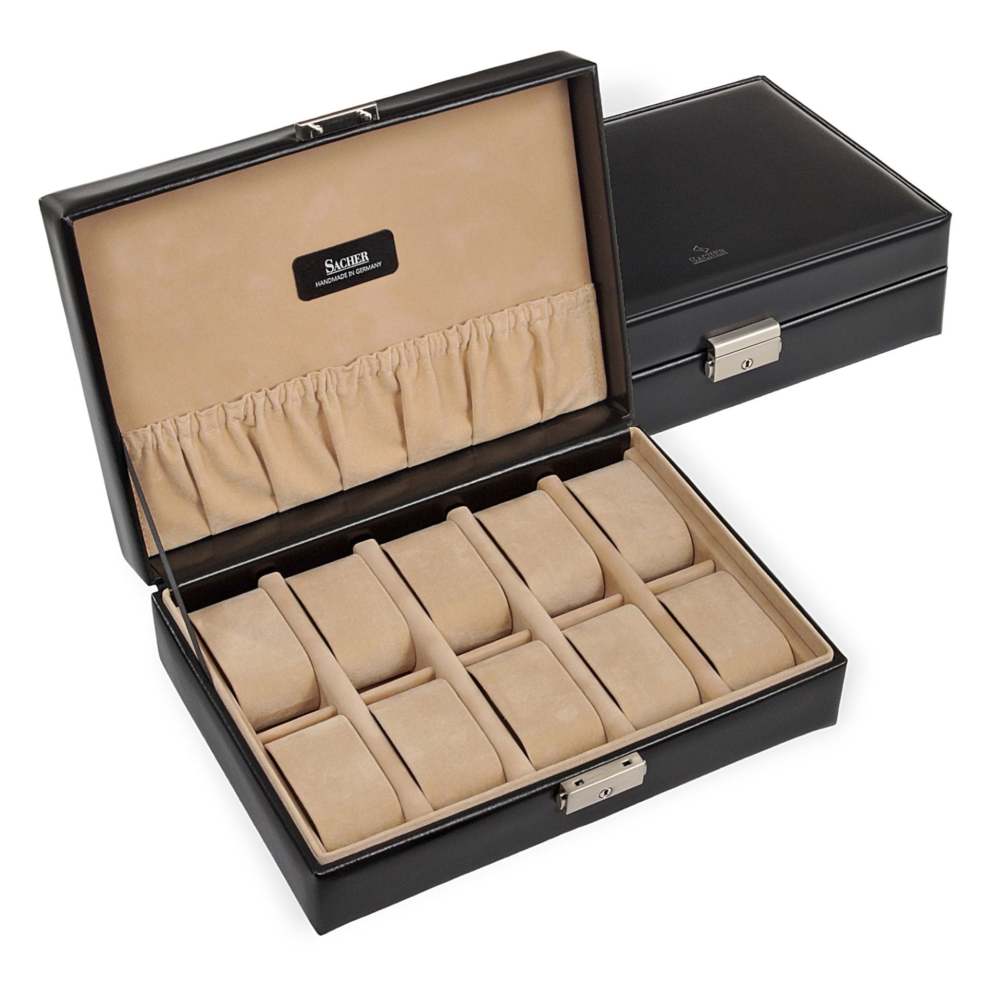 Boîte de Rangement à Montres avec Serrure en cuir noir