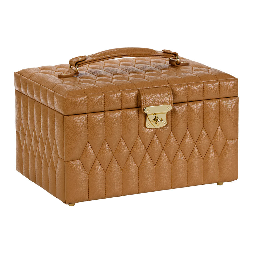 Vue transverse fermée de la boîte à bijoux Wolf 1834 Lauren -  Coloris Caramel