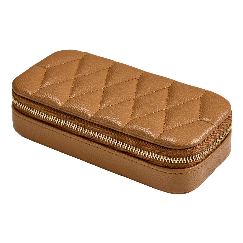 Zoom sur l'étui zippé amovible de voyage de la boîte à bijoux Wolf 1834 Lauren -  Coloris Caramel