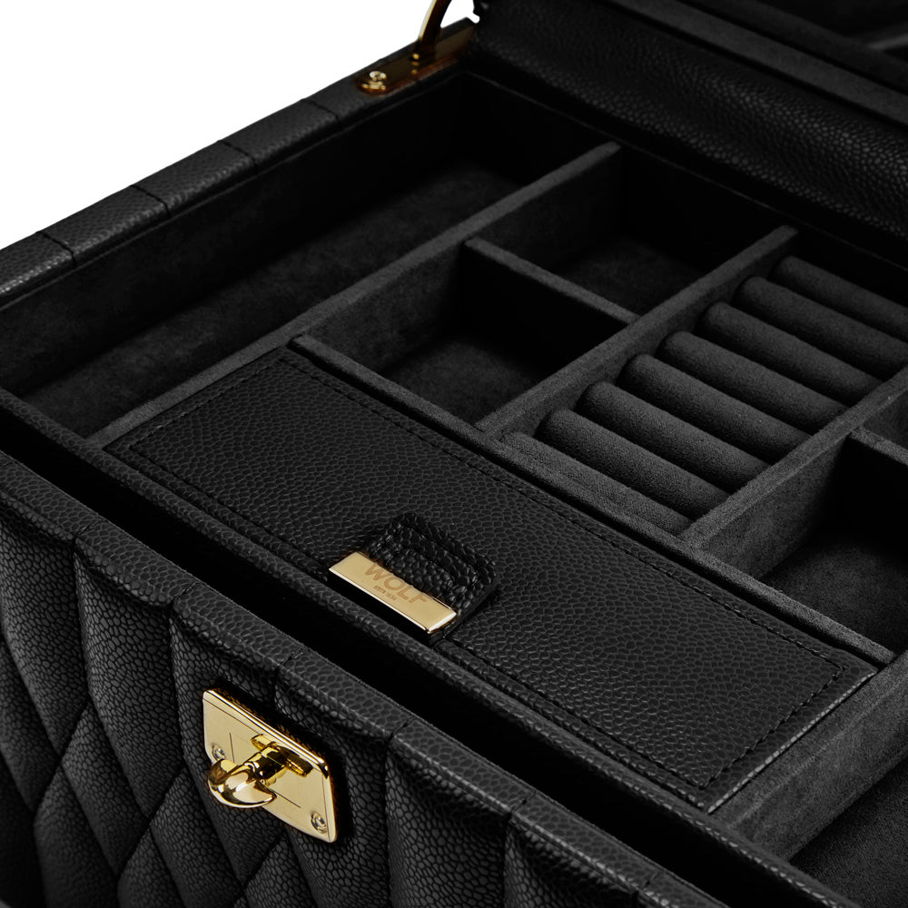 Zoom sur les compartiments à bijoux de la boîte à bijoux Wolf 1834 Lauren -  Coloris Noir