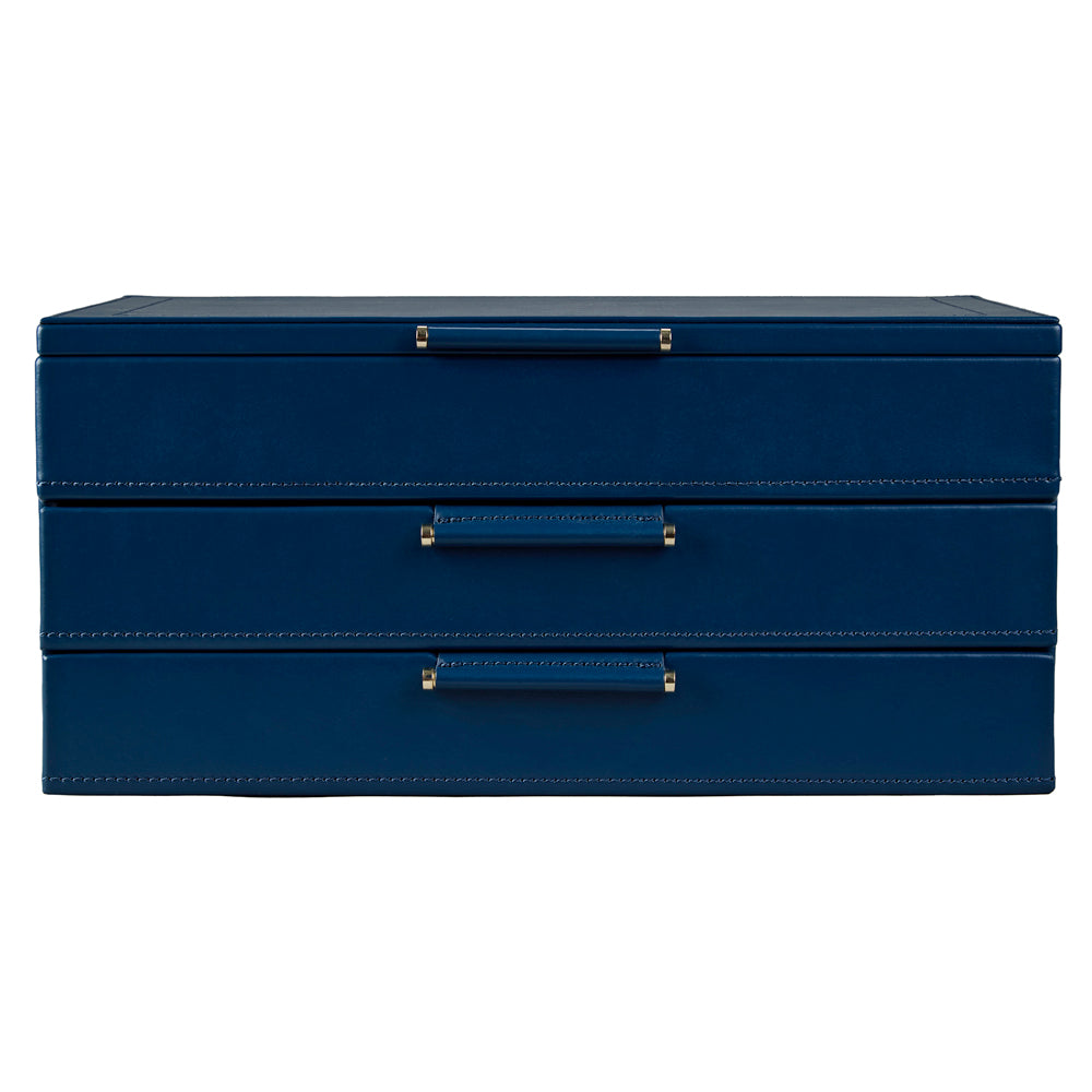 boite à bijoux bleue fermé 3 tiroirs
