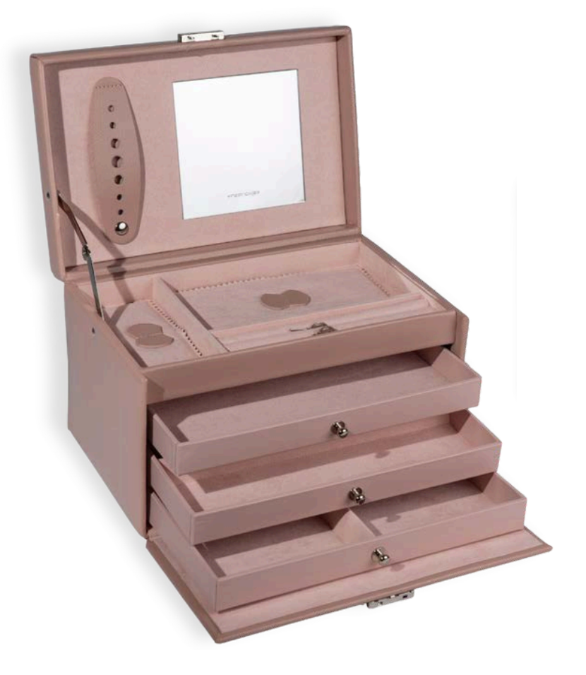 Boîte à bijoux｜Classico rose en cuir véritable