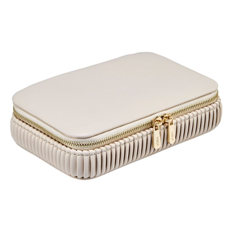Coffret à bijoux beige avec intérieur en velours de la marque Wolf