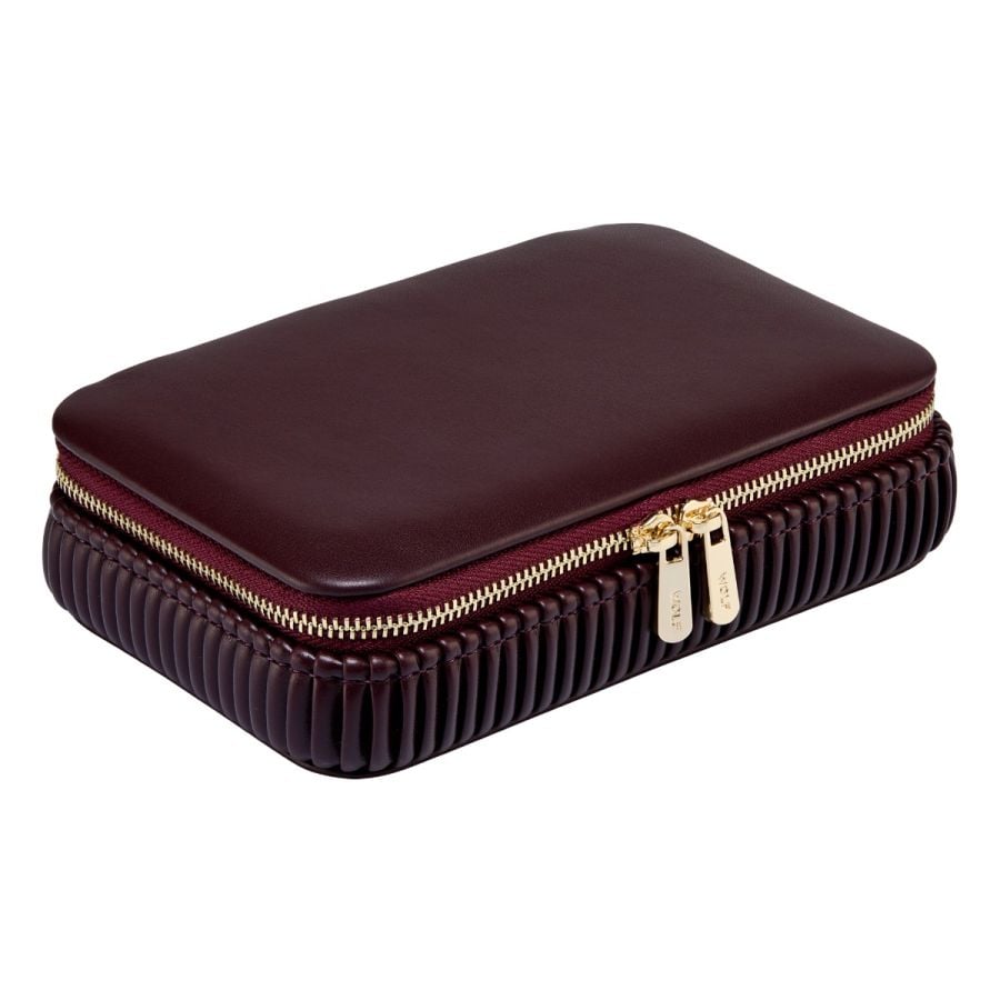 Coffret à bijoux bordeaux avec intérieur en velours de la marque Wolf