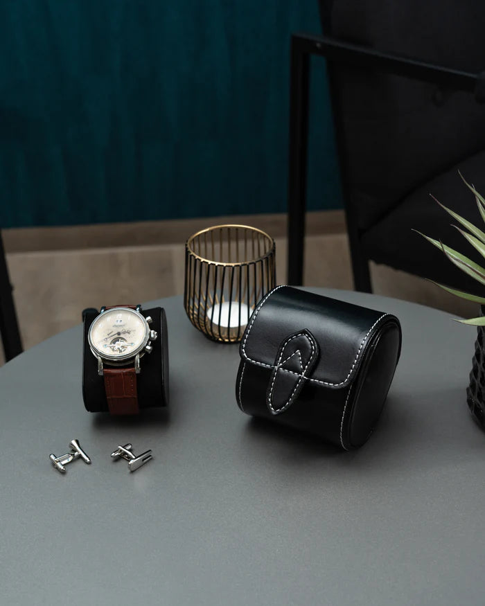 Etui für 1 Uhr – Schwarzes Leder