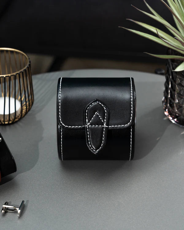 Etui für 1 Uhr – Schwarzes Leder