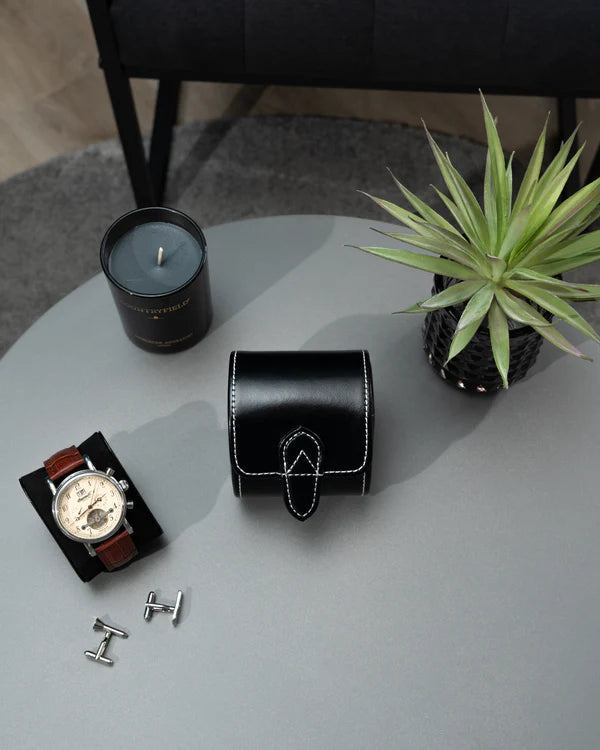 Etui für 1 Uhr – Schwarzes Leder