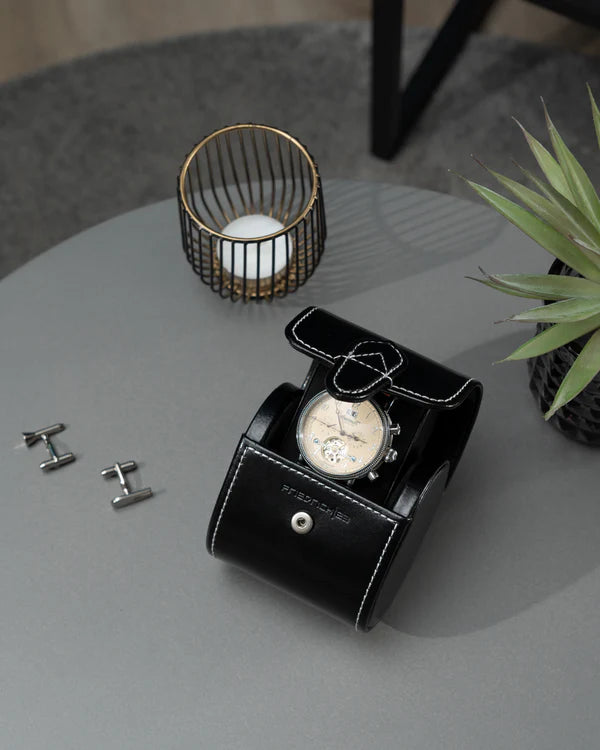 Etui für 1 Uhr – Schwarzes Leder
