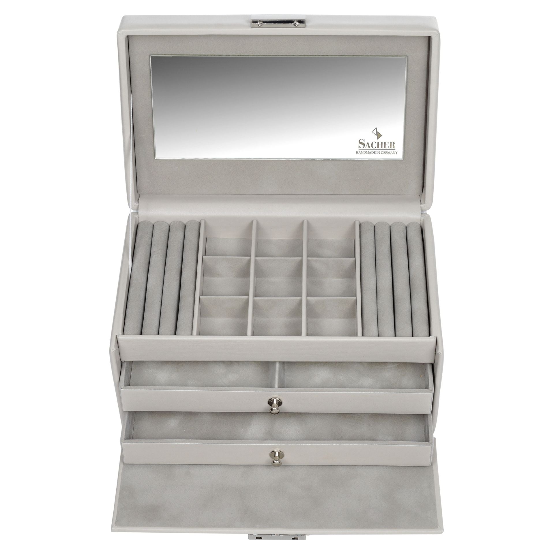 Grand coffret à bijoux velour gris clair