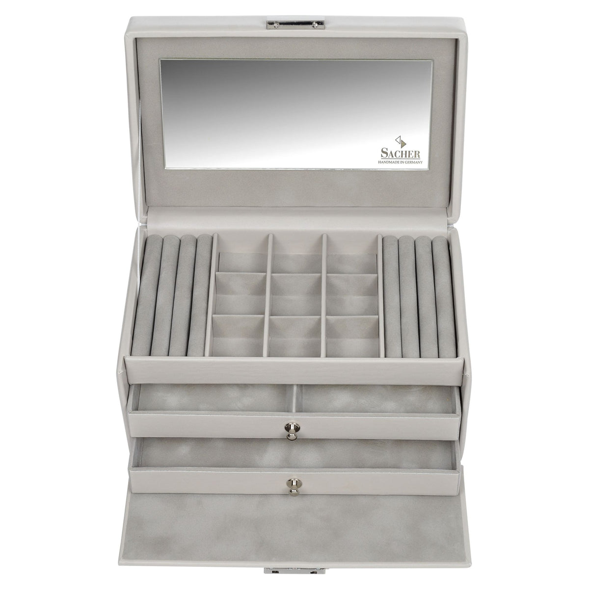 Grand coffret à bijoux velour gris clair