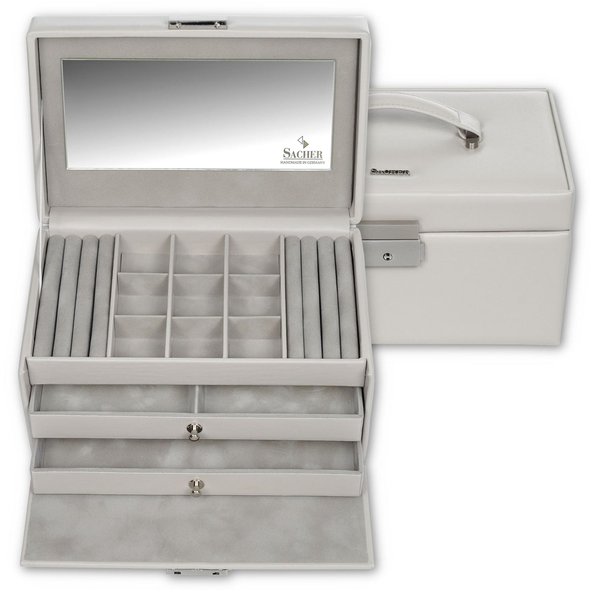 Grand coffret à bijoux velour gris clair