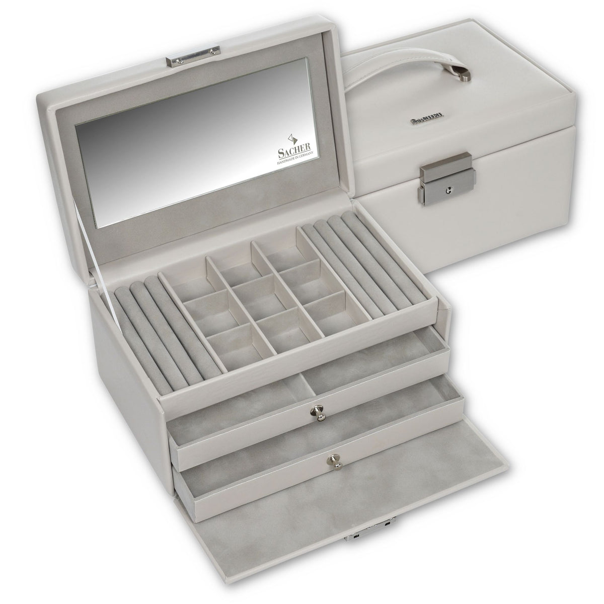 Grand coffret à bijoux velour gris clair