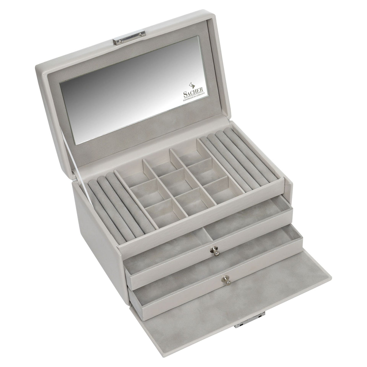 Grand coffret à bijoux velour gris clair