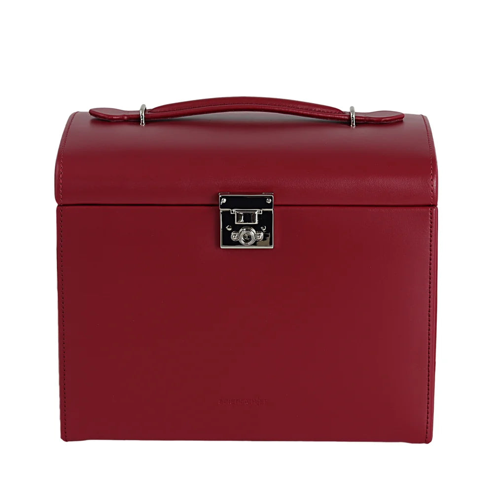 Vue de face fermée de la grande boîte à bijoux Cordoba -  Coloris Rouge intérieur velours beige