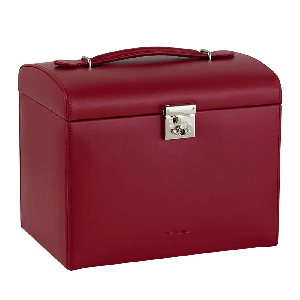 Vue transverse fermée de la grande boîte à bijoux Cordoba -  Coloris Rouge intérieur velours beige
