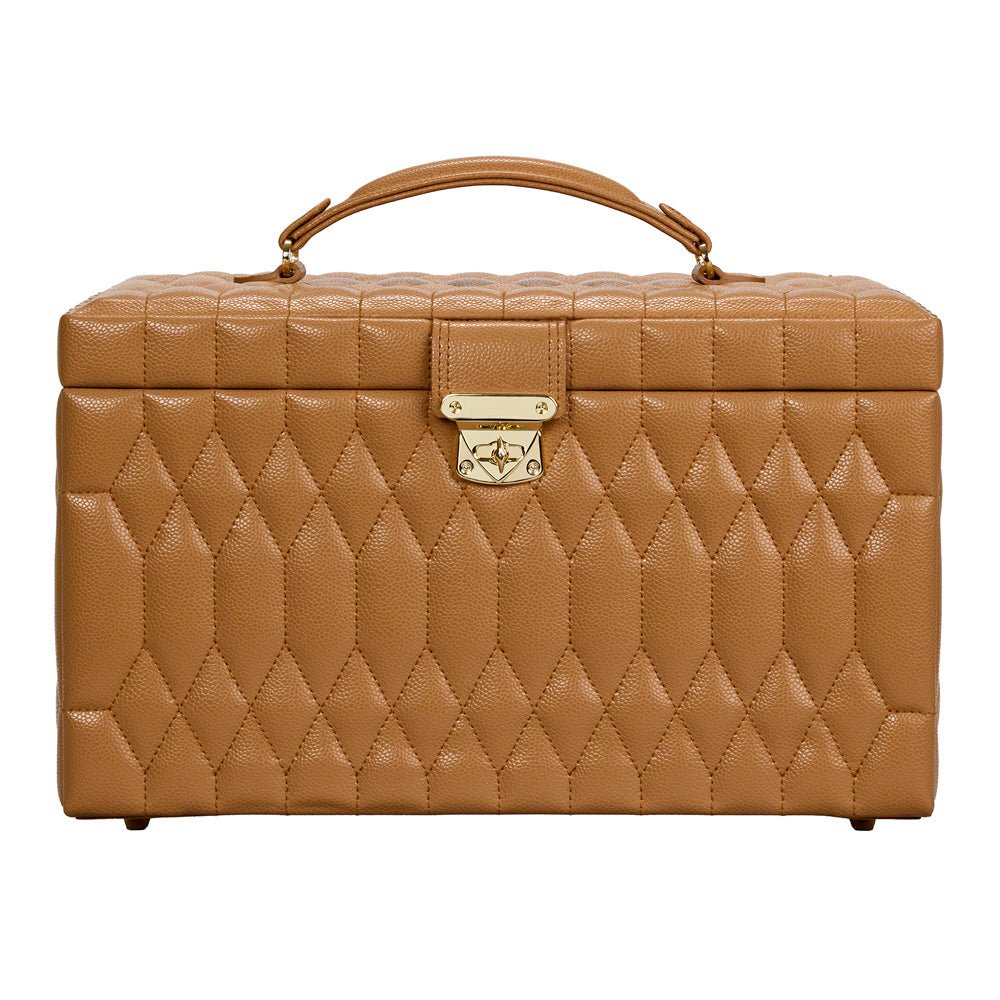 Vue fermée de la grande boîte à bijoux Wolf 1834 Lauren -  Coloris Caramel