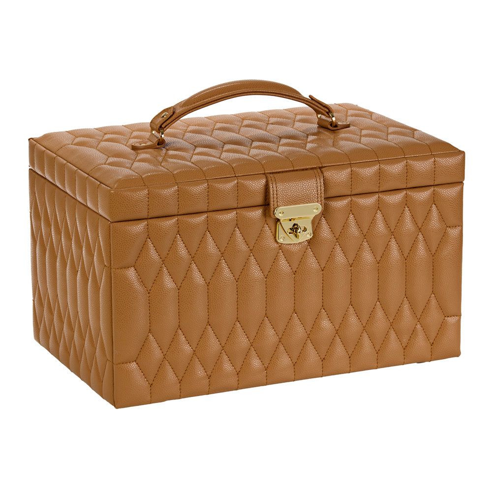 Vue transverse fermée de la grande boîte à bijoux Wolf 1834 Lauren -  Coloris Caramel