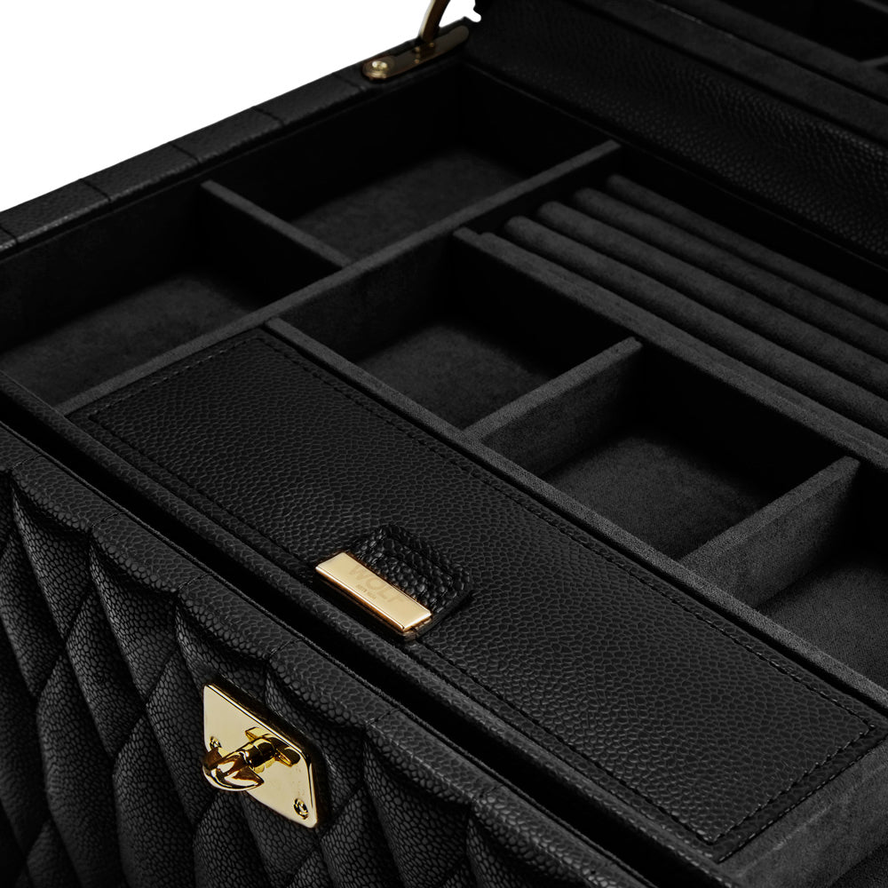 Zoom sur les compartiments à bijoux de la grande boîte à bijoux Wolf 1834 Lauren -  Coloris Noir