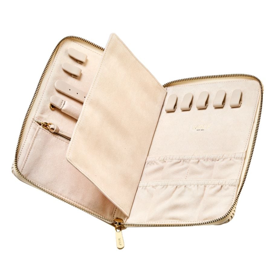 Coffret de voyage pour bijoux en cuir beige de la marque Wolf