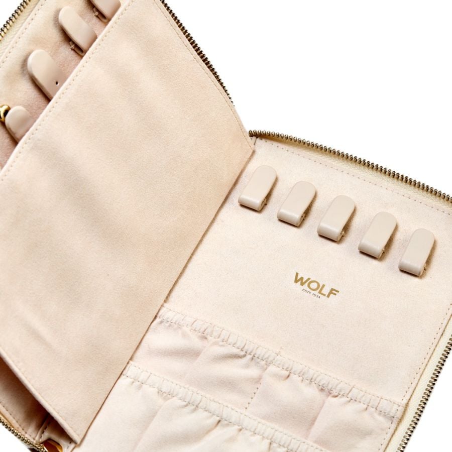 Coffret de voyage pour bijoux en cuir beige de la marque Wolf