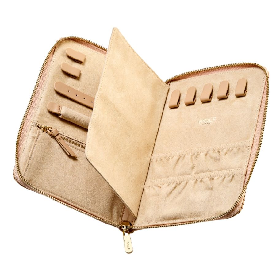 Coffret de voyage pour bijoux en cuir beige clair de la marque Wolf