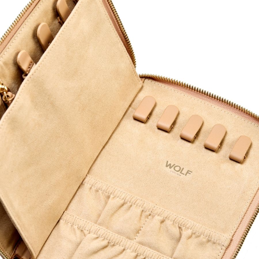 Coffret de voyage pour bijoux en cuir beige clair de la marque Wolf