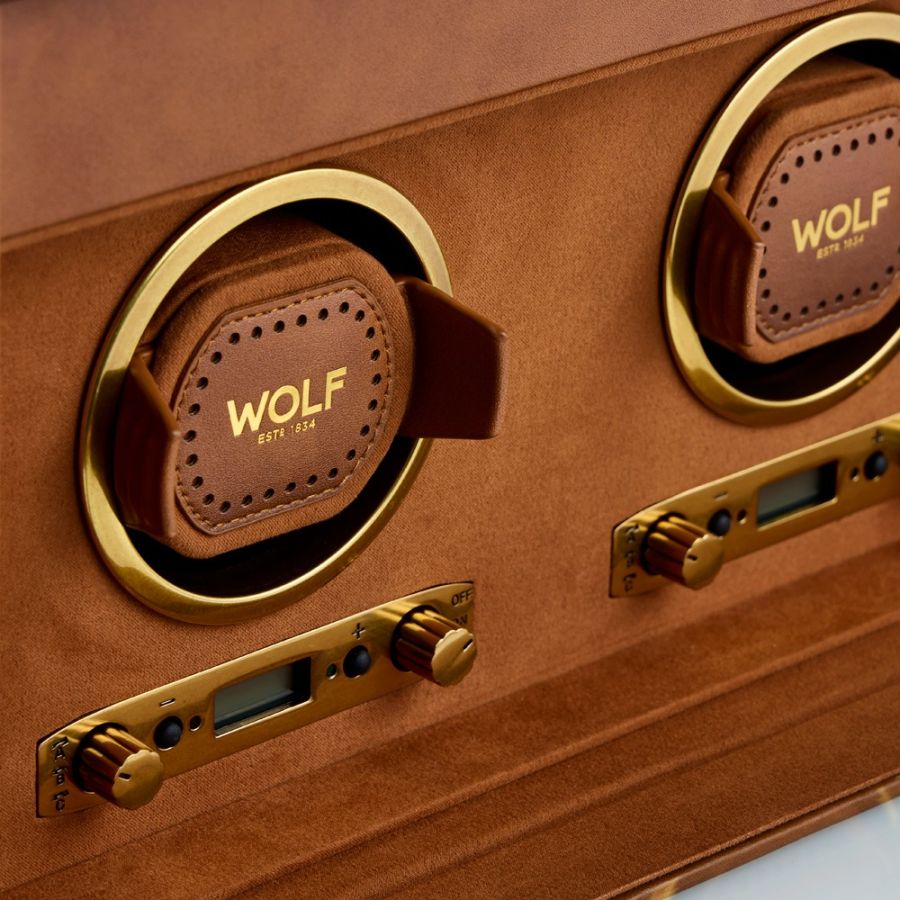 Remontoir Wolf 1834, collection Brogue - Esthétique vintage et intemporelle des célèbres chaussures britanniques « brogue » - Revetement haut de gamme effet cuir patiné - Deux emplacements