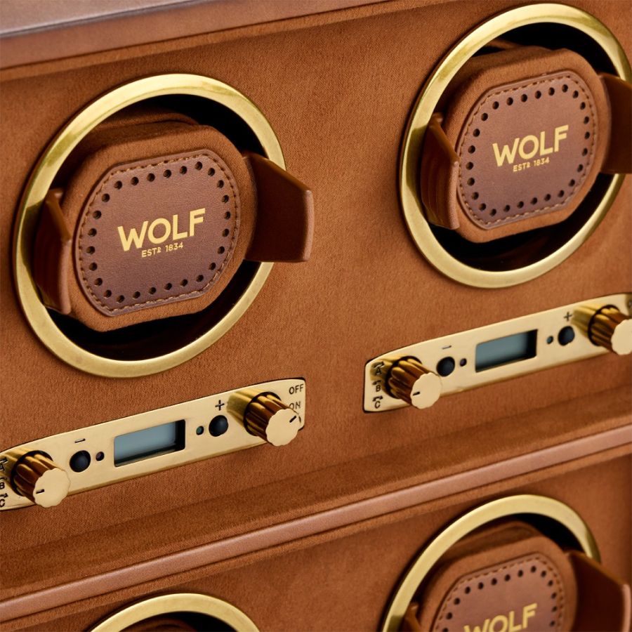 Remontoir Wolf 1834, collection Brogue - Esthétique vintage et intemporelle des célèbres chaussures britanniques « brogue » - Revetement haut de gamme effet cuir patiné - Quatre emplacements