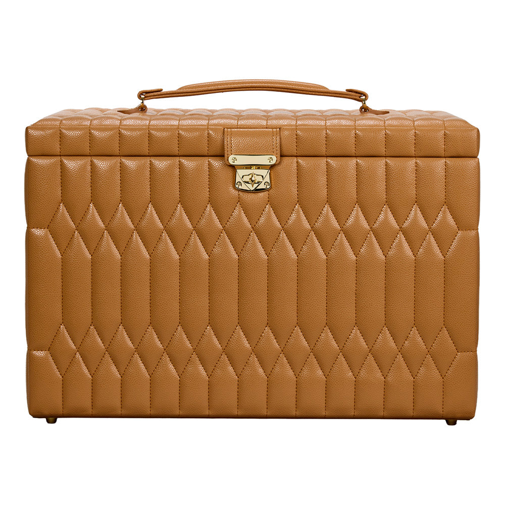 Vue fermée de la très grande boîte à bijoux Wolf 1834 Lauren -  Coloris Caramel