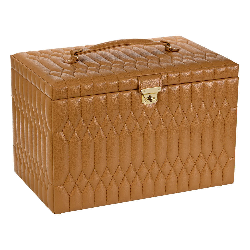 Vue transverse fermée de la très grande boîte à bijoux Wolf 1834 Lauren -  Coloris Caramel