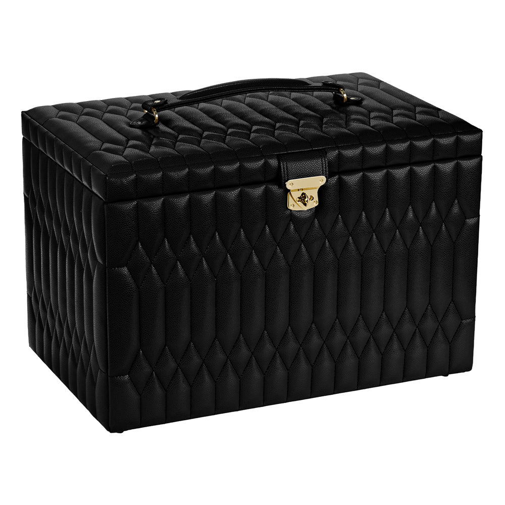Vue transverse fermée de la très grande boîte à bijoux Wolf 1834 Lauren -  Coloris Noir