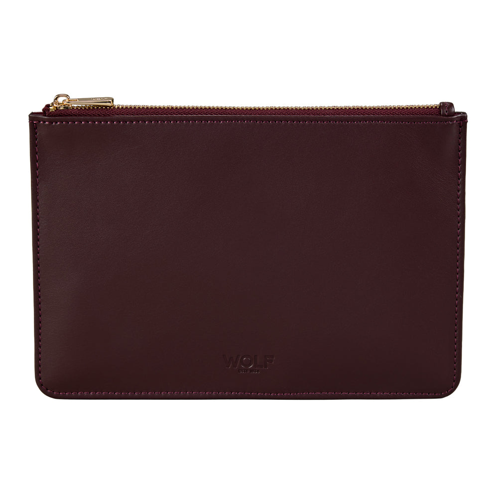 Armoire à bijoux couleur bordeaux de la collection Bella de la manufacture Wolf 1834. Zoom sur la pochette à bijoux amovible