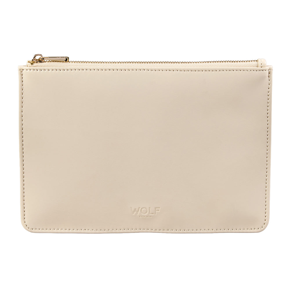 Armoire à bijoux couleur crème de la collection Bella de la manufacture Wolf 1834. Zoom sur la pochette à bijoux amovible