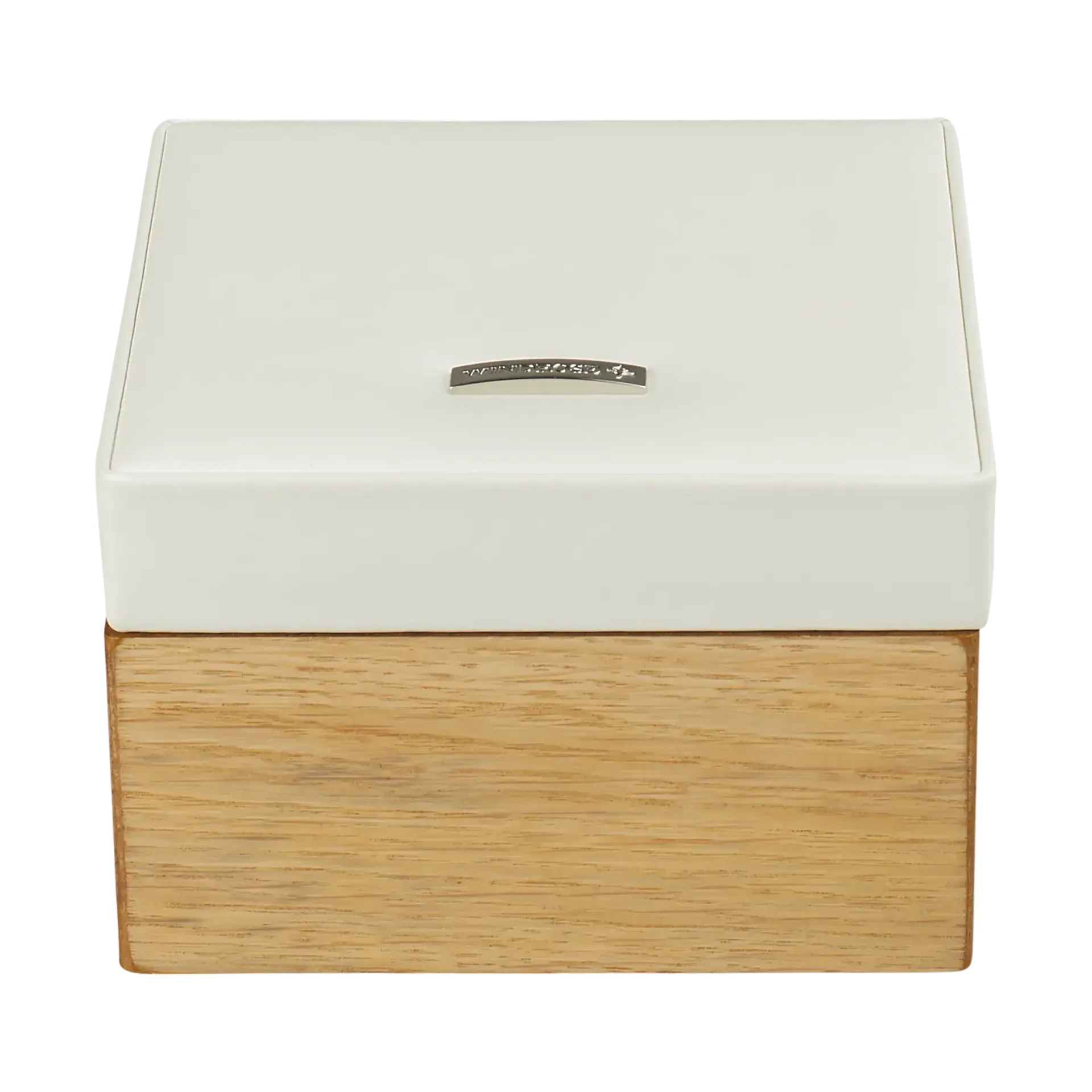 petite boite à bijoux en cuir blanc avec base en bois clair