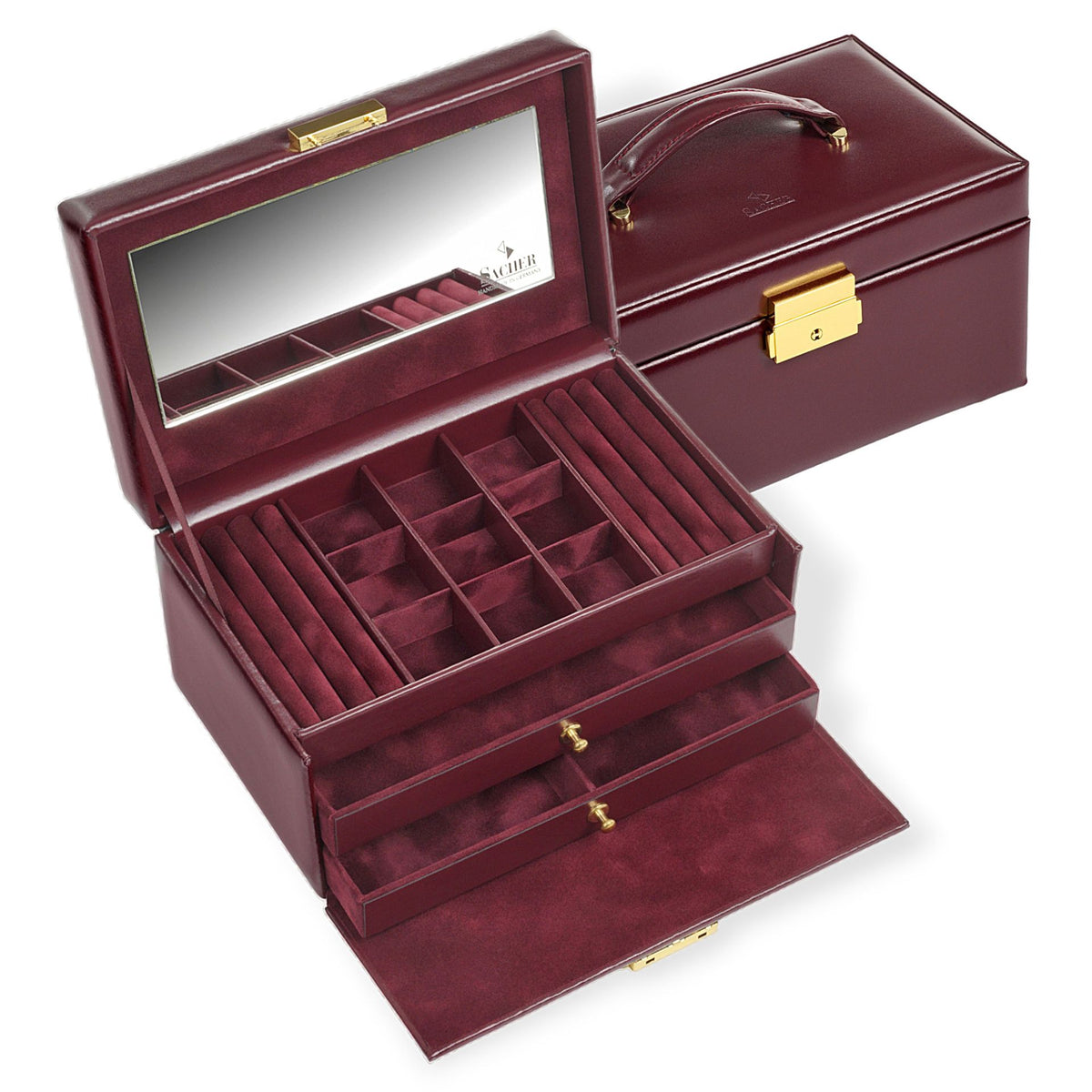 boite à bijoux en cuir rouge