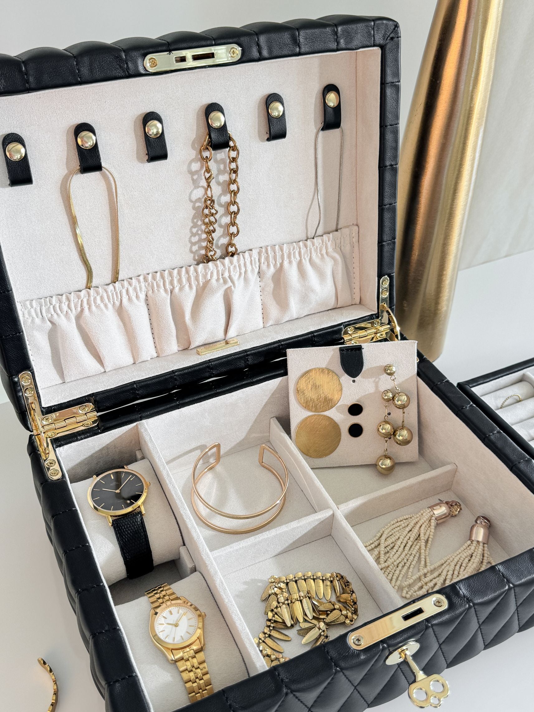 Boîte à bijoux matelassé | Saphira | Noire