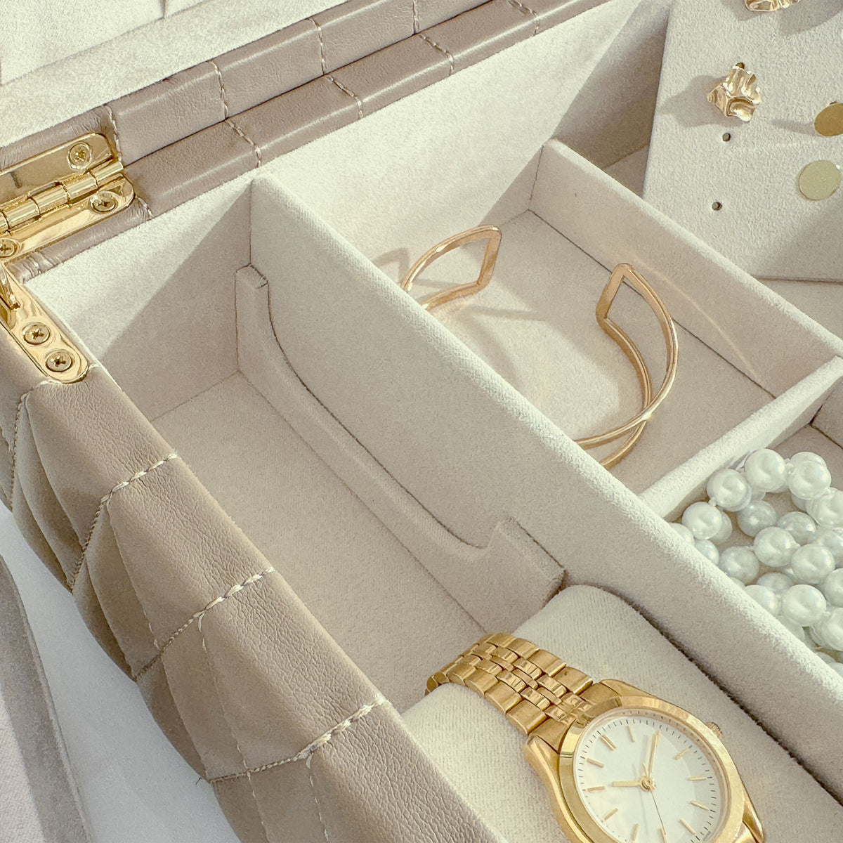 Boîte à bijoux matelassé | Saphira | Taupe
