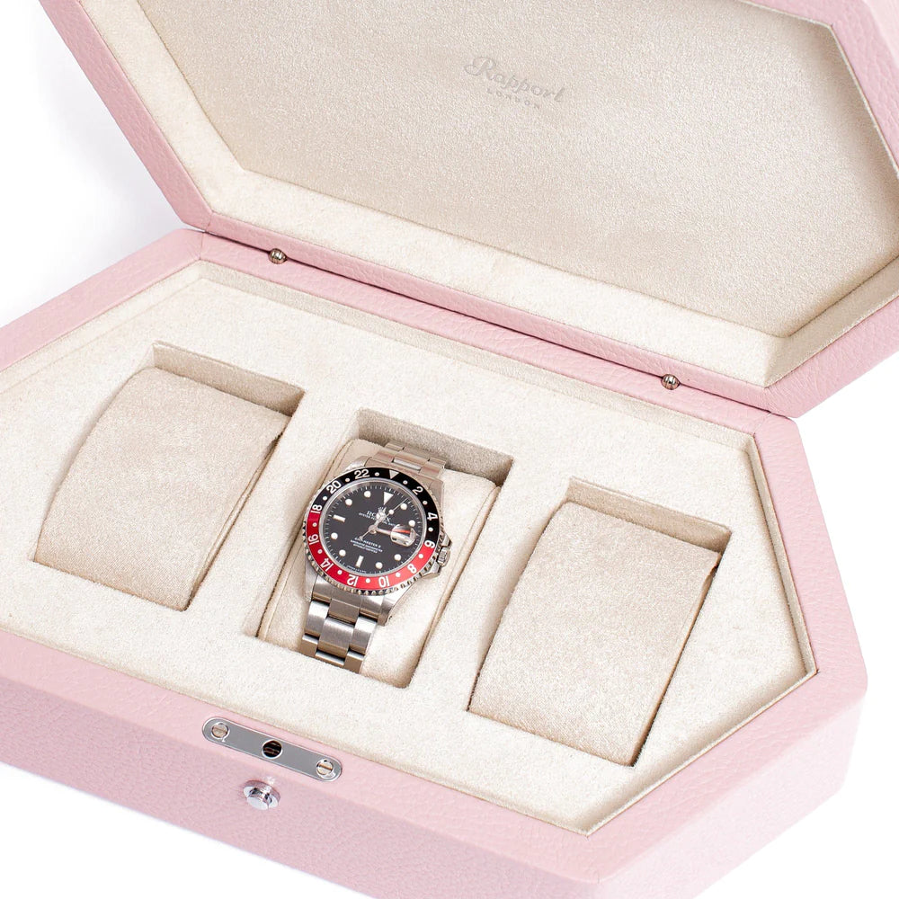 Boîte de Rangement pour 3 Montres en Cuir Rose - Royaume de la Boîte