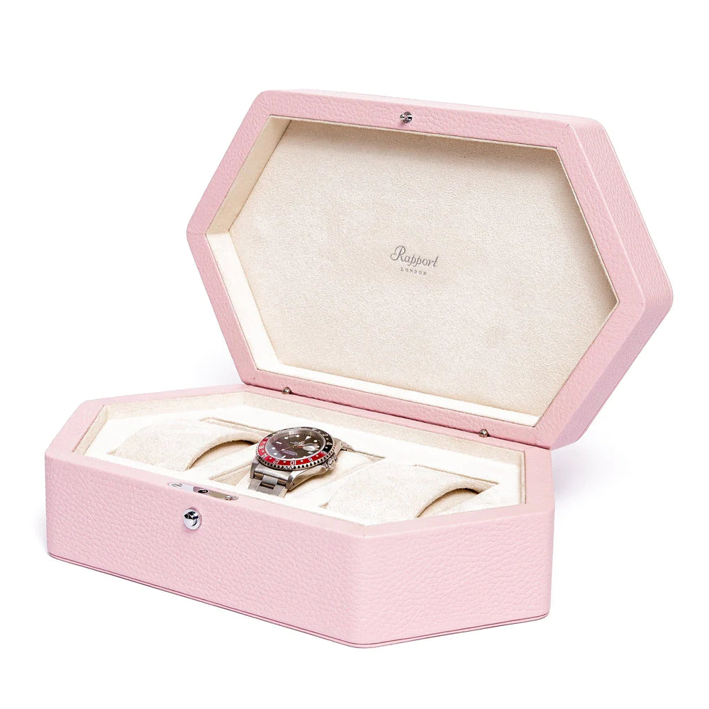 Boîte de Rangement pour 3 Montres Rose en Cuir - Royaume de la Boîte