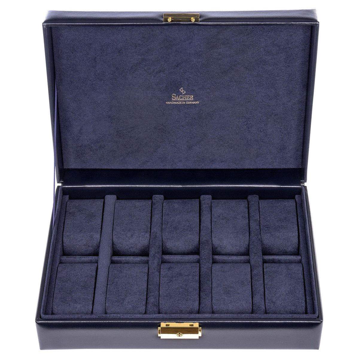 Boite à montres en cuir bleu pour homme avec intérieur velours