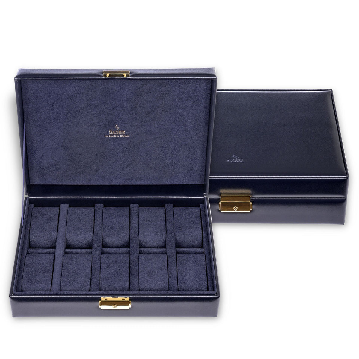 Boite à montres en cuir bleu pour homme avec intérieur velours