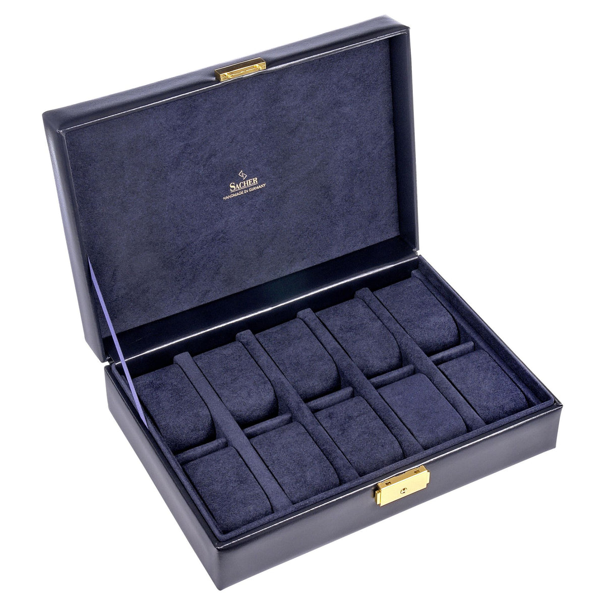 Boite à montres en cuir bleu pour homme avec intérieur velours